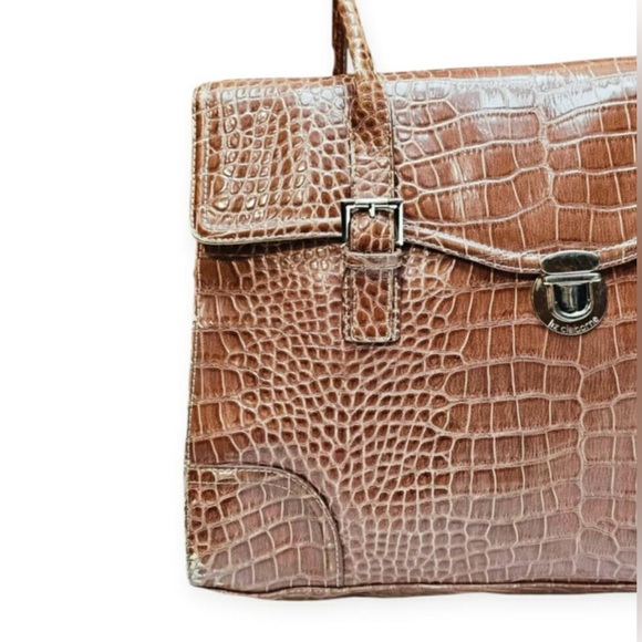 Liz Claiborne Large Brown Croc Embossed Leather Laptop Satchel Purse Tote Bag - Picture 3 of 15